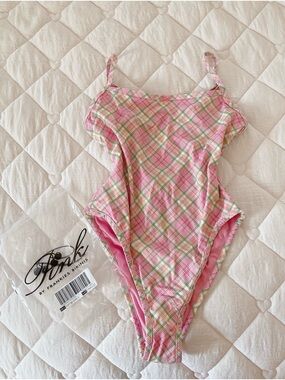 𝜗𝜚 PINK x frankie’s bikinis august one piece swimsuit strawberry plaid